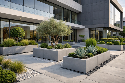 The Minimalist Commercial Garden: Achieving Sleek Aesthetics with Light Grey Planters
